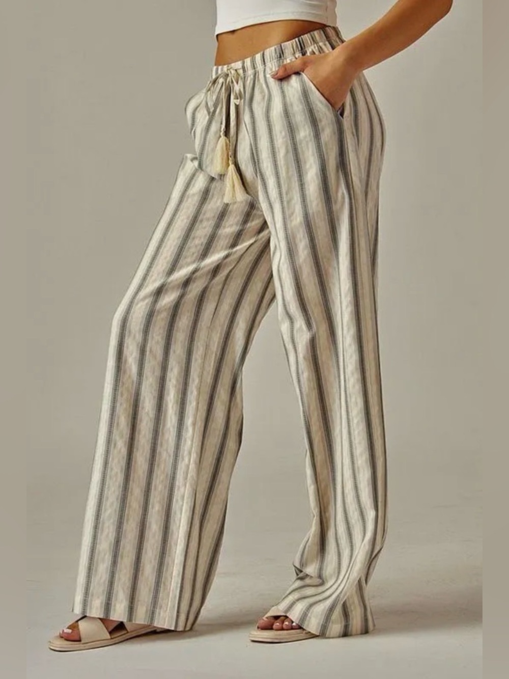 Striped Wide Leg Pants Drawstring Waist NWT | Love Poem | M - Picture 2 of 4